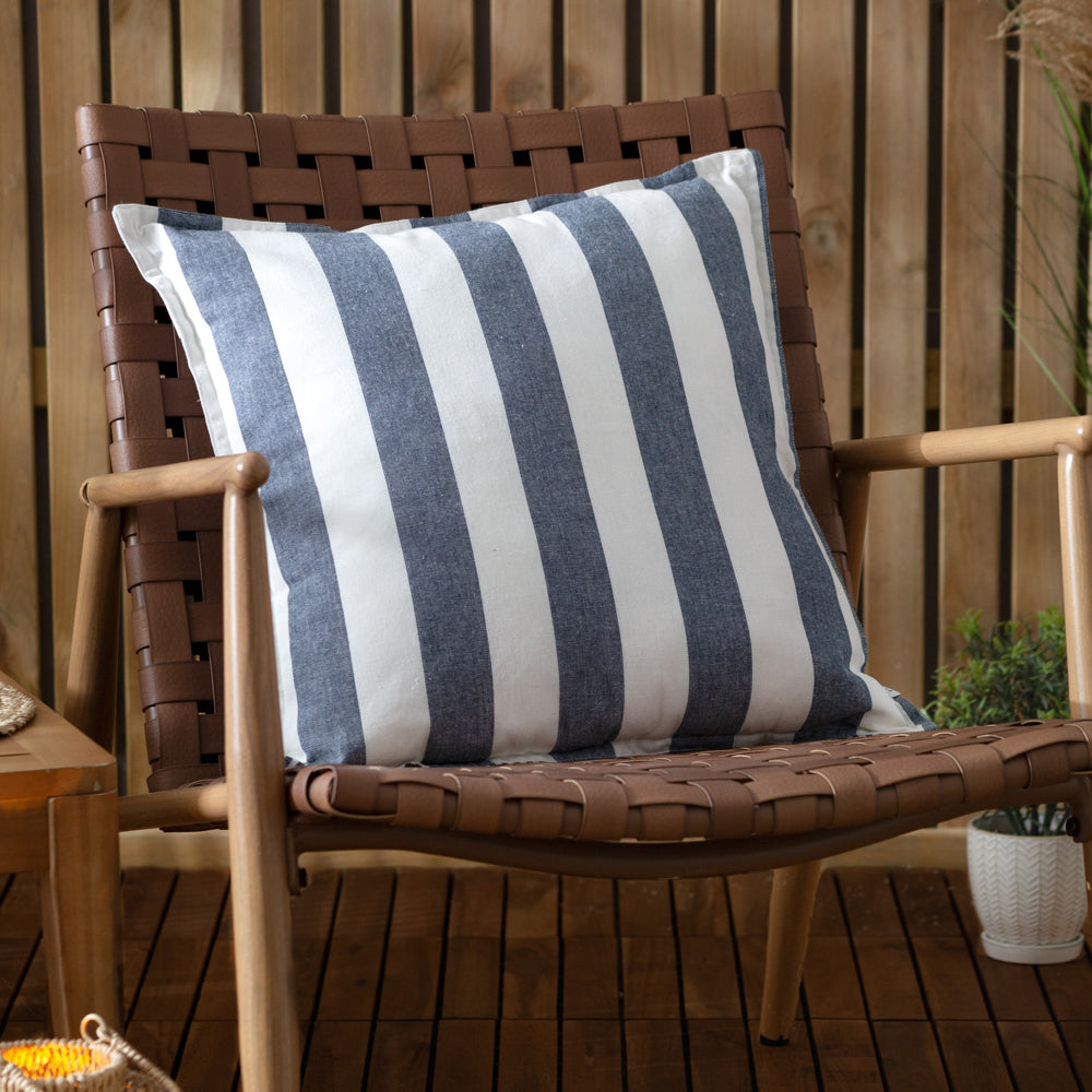 Striped Blue Cushions - Hayle Cotton Outdoor Polyester Filled Cushion Navy Yard