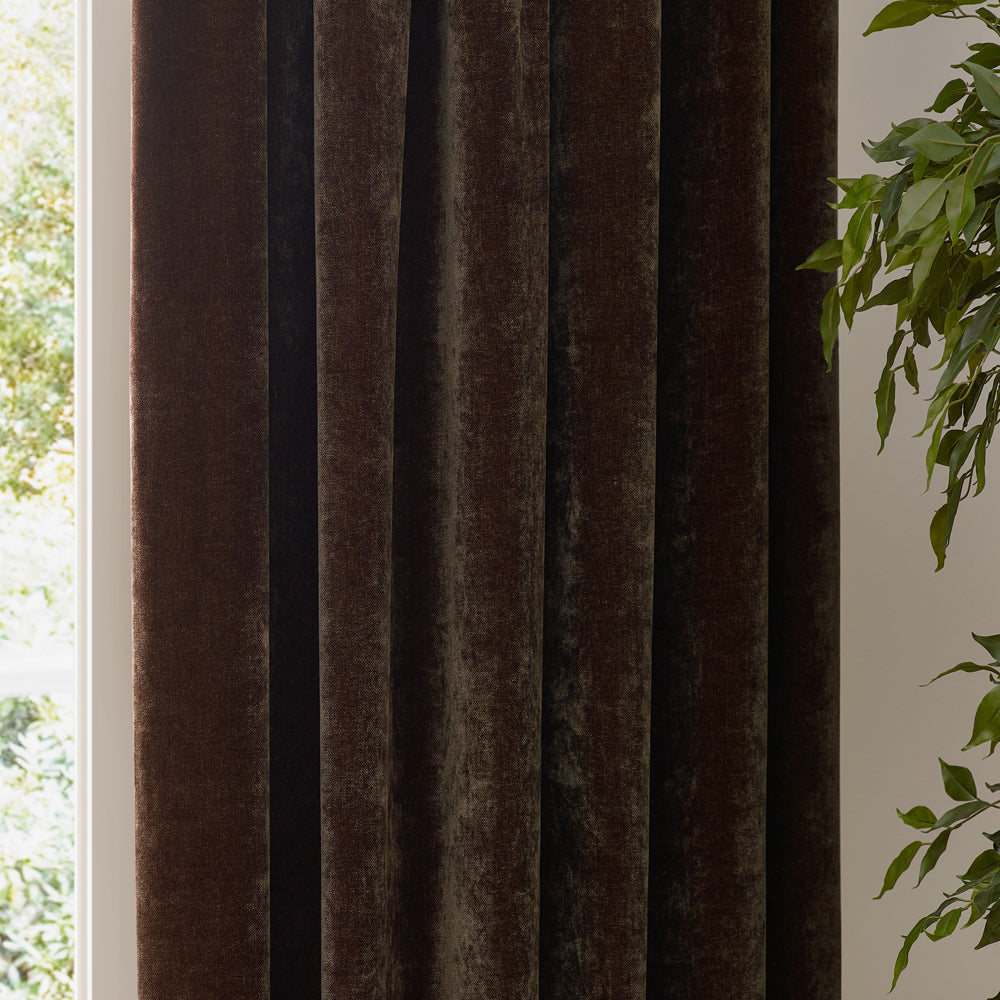 Plain Brown Curtains - Heavy Chenille Velvet Room Darkening Pencil Pleat Curtains Brown Yard