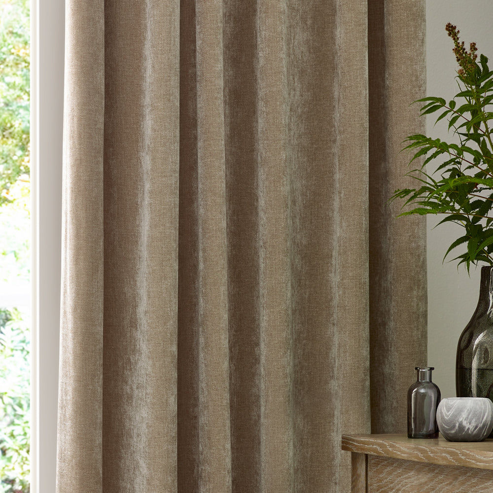 Plain Beige Curtains - Heavy Chenille Velvet Room Darkening Pencil Pleat Curtains Natural Yard