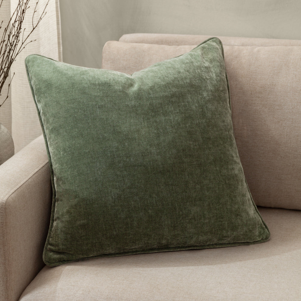 Plain Green Cushions - Heavy Chenille Piped Polyester Filled Cushion Eucalyptus Yard