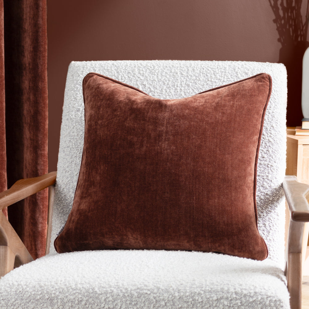 Plain Brown Cushions - Heavy Chenille Cushion Cover Nutmeg Yard