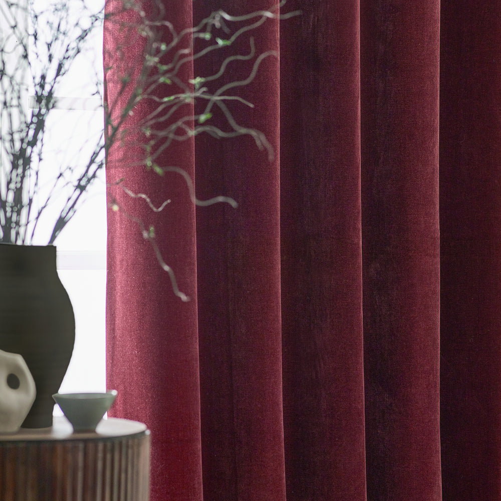 Plain Red Curtains - Heavy Chenille Velvet Room Darkening Eyelet Curtains Beetroot Yard