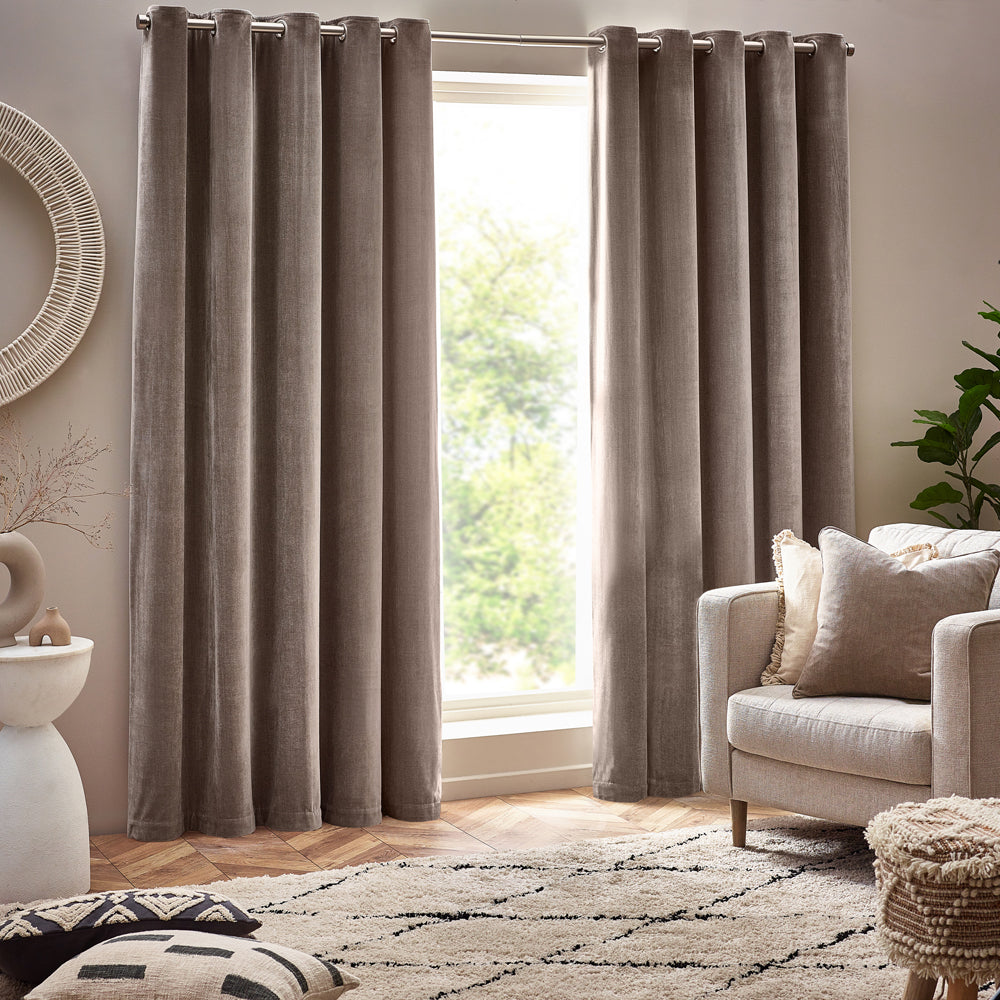 Plain Beige Curtains - Heavy Chenille Room Darkening Eyelet Curtains Greige Yard