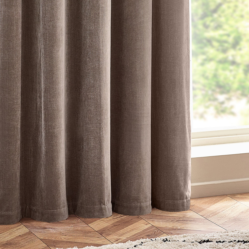 Plain Beige Curtains - Heavy Chenille Room Darkening Eyelet Curtains Greige Yard