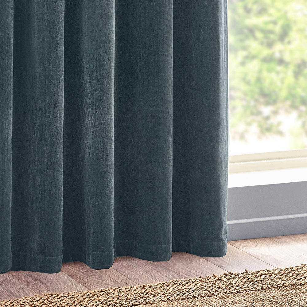 Plain Blue Curtains - Heavy Chenille Room Darkening Eyelet Curtains Marine Yard