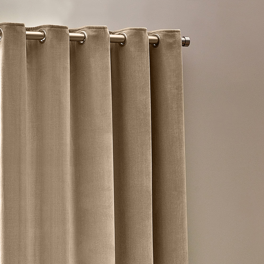 Plain Beige Curtains - Heavy Chenille Room Darkening Eyelet Curtains Natural Yard