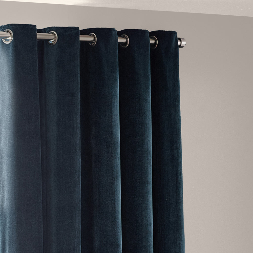 Plain Blue Curtains - Heavy Chenille Room Darkening Eyelet Curtains Navy Yard