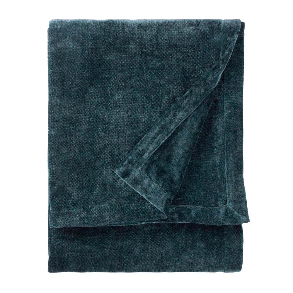 Plain Blue Throws - Heavy Chenille Velvet Throw Navy Yard