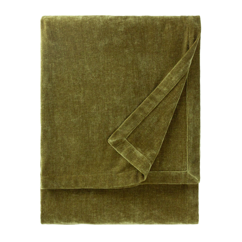 Plain Green Throws - Heavy Chenille Velvet Throw Olive Yard