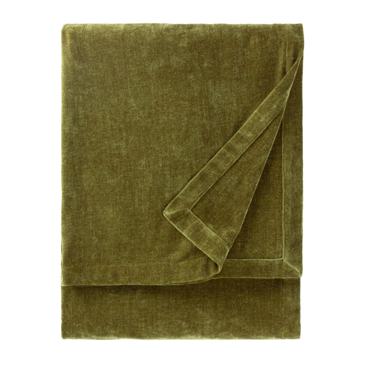 Plain Green Throws - Heavy Chenille Velvet Throw Olive Yard