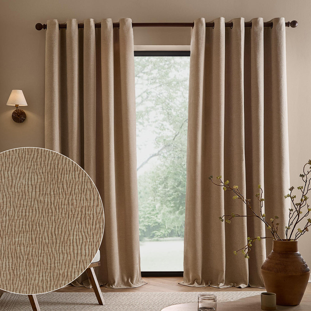 Plain Cream Curtains - Heath Washed Velvet Fully Lined Eyelet Curtains Linen Yard