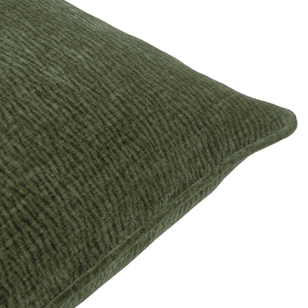 Plain Green Cushions - Heath Washed Velvet Textured Cushion Cover Olive Yard