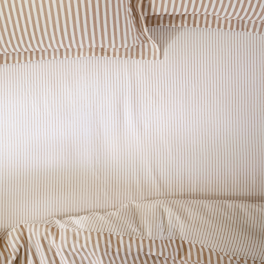 Striped Brown Bedding - Hebden 100% Cotton Narrow Stripe Fitted Sheet Caramel Yard