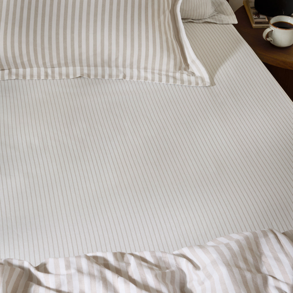 Striped Cream Bedding - Hebden 100% Cotton Narrow Stripe Fitted Bed Sheet Natural Yard