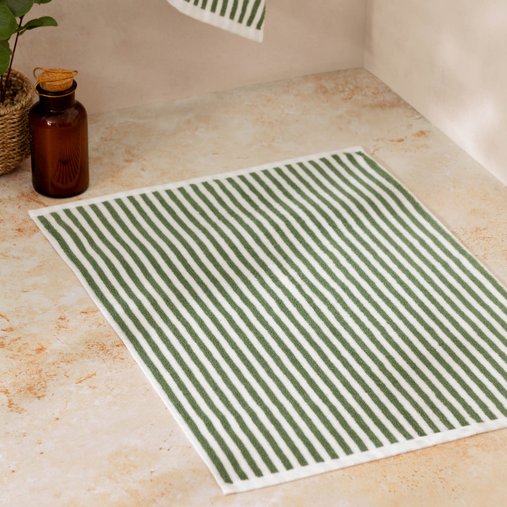 Striped Green Bathroom - Hebden Striped Cotton Bath Mat Forest Yard