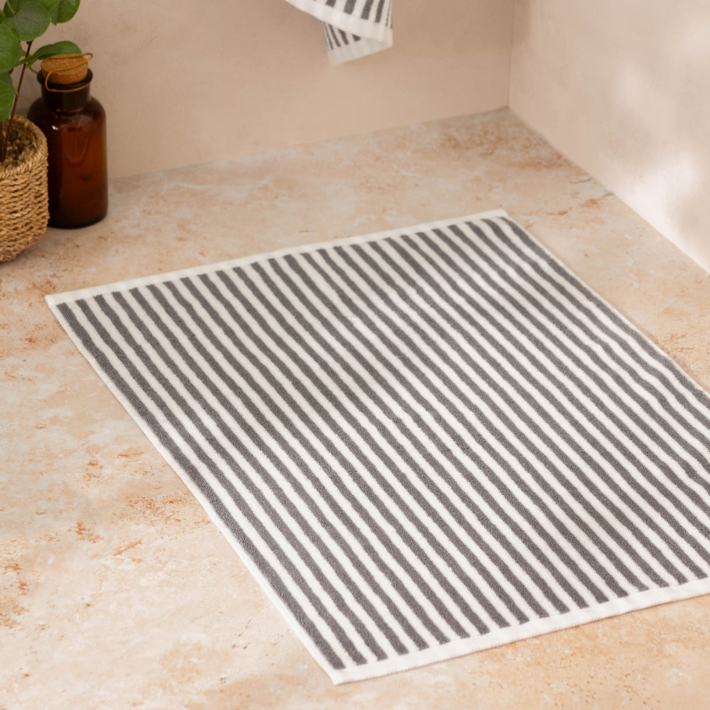 Striped Grey Bathroom - Hebden Striped Cotton Bath Mat Grey Yard