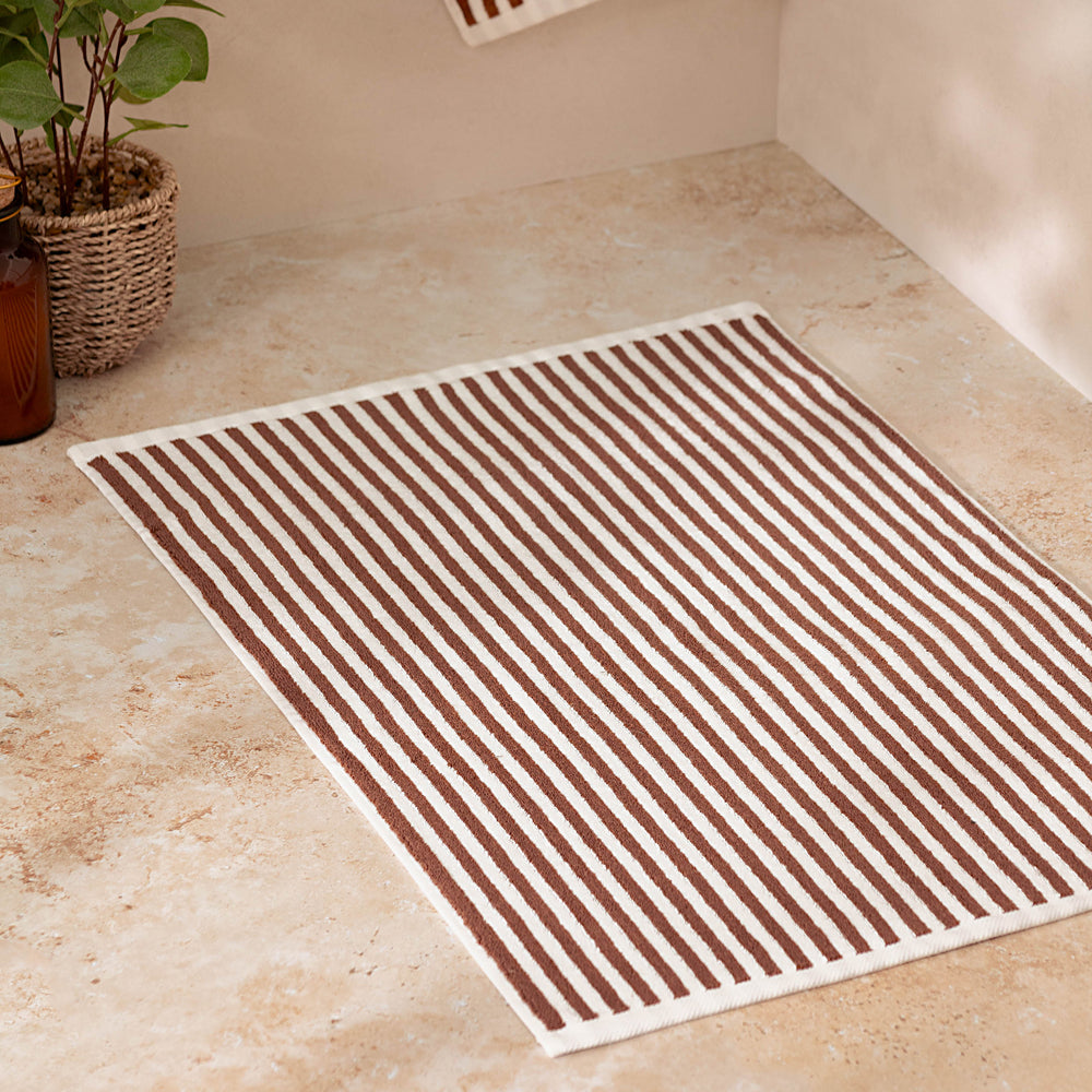 Striped Brown Bathroom - Hebden Striped Cotton Bath Mat Pecan Yard