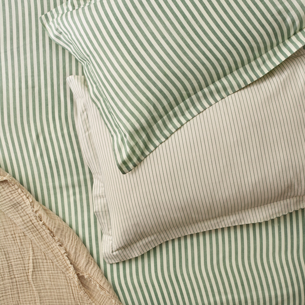 Striped Green Bedding - Hebden Mélange Stripe 100% Cotton Duvet Cover Set Forest Yard