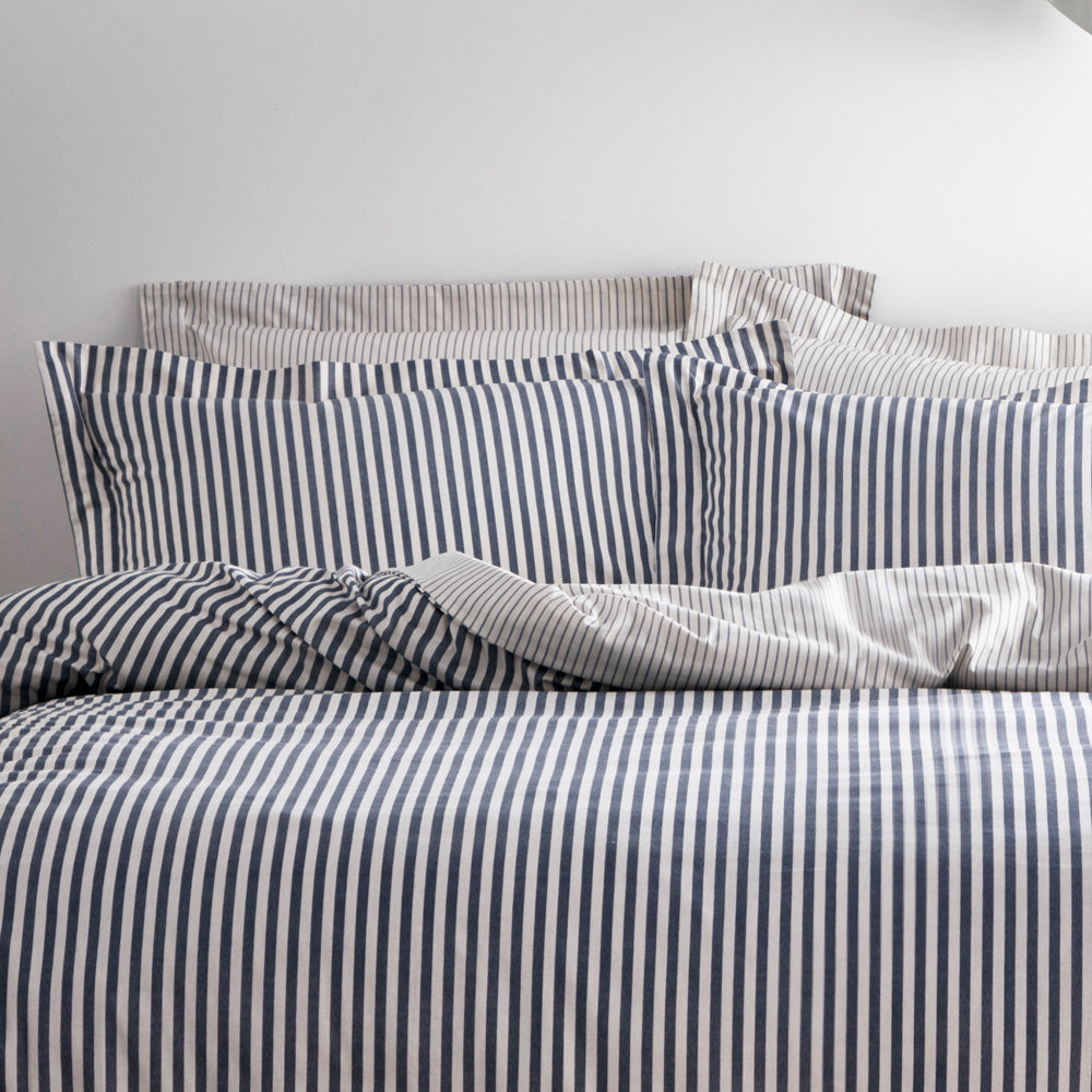 Hebden Mélange Stripe 100% Cotton Duvet Cover Set Navy/Grey