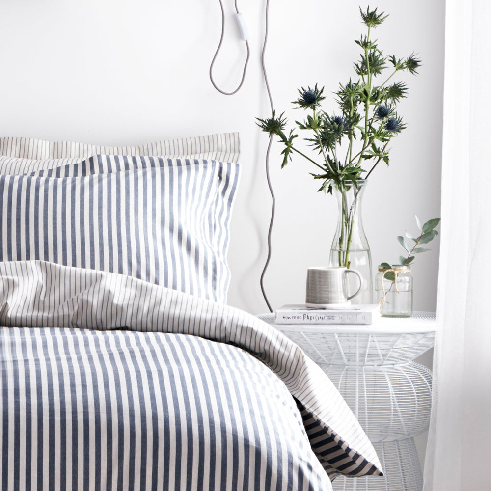 Hebden Mélange Stripe 100% Cotton Duvet Cover Set Navy/Grey
