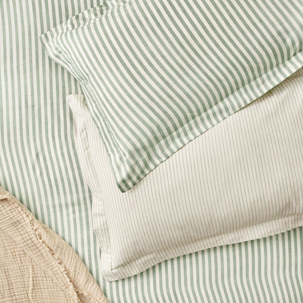 Striped Green Bedding - Hebden Mélange Stripe 100% Cotton Pillowcase Pair Forest Yard