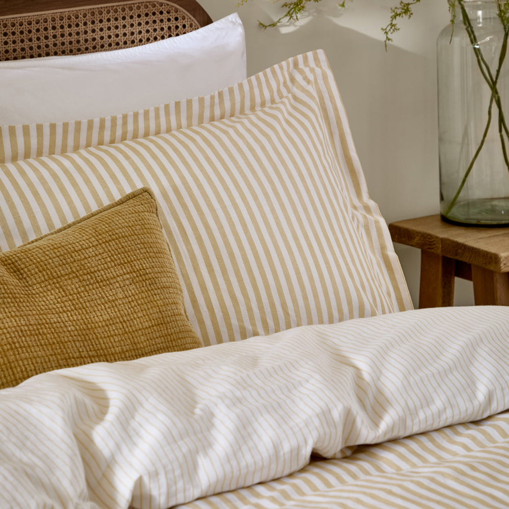Striped Yellow Bedding - Hebden Mélange Stripe 100% Cotton Pillowcase Pair Honey Yellow Yard