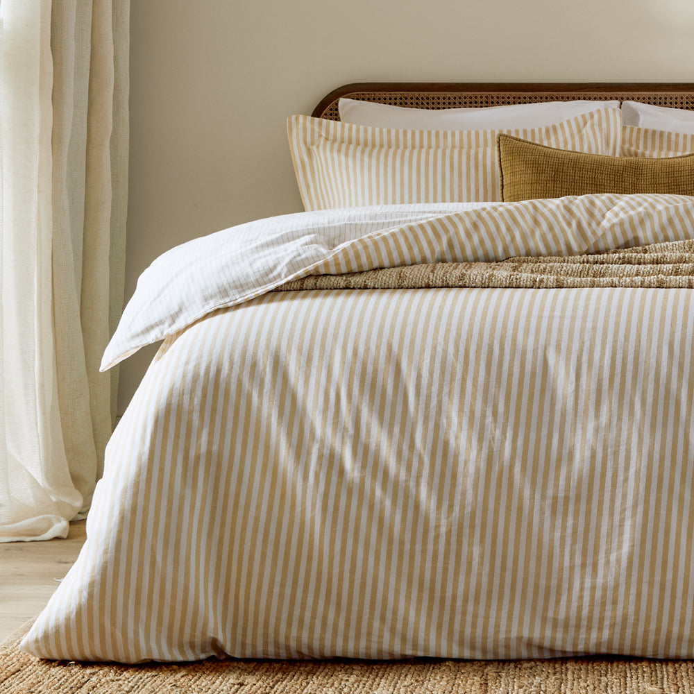 Striped Yellow Bedding - Hebden Mélange Stripe 100% Cotton Pillowcase Pair Honey Yellow Yard