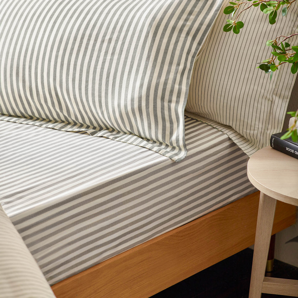 Striped Grey Bedding - Hebden 100% Cotton Striped Fitted Bed Sheet Grey Yard