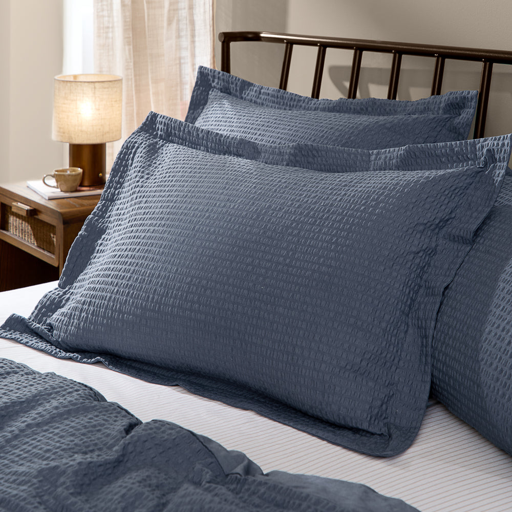 Blue Bedding - Hebden Relaxed Seersucker Pillowcase Pair Denim Blue Yard