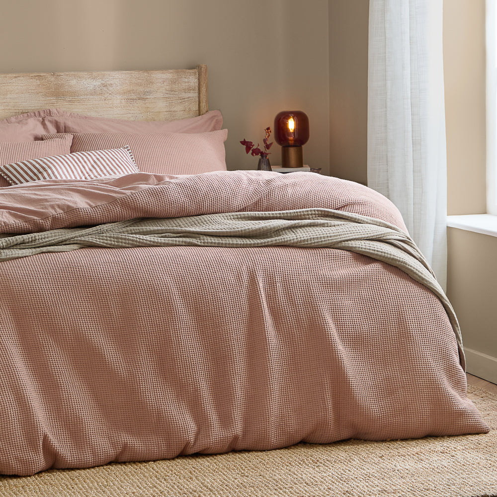Plain Pink Bedding - Hebden Relaxed Waffle Duvet Cover Set Cotta Yard