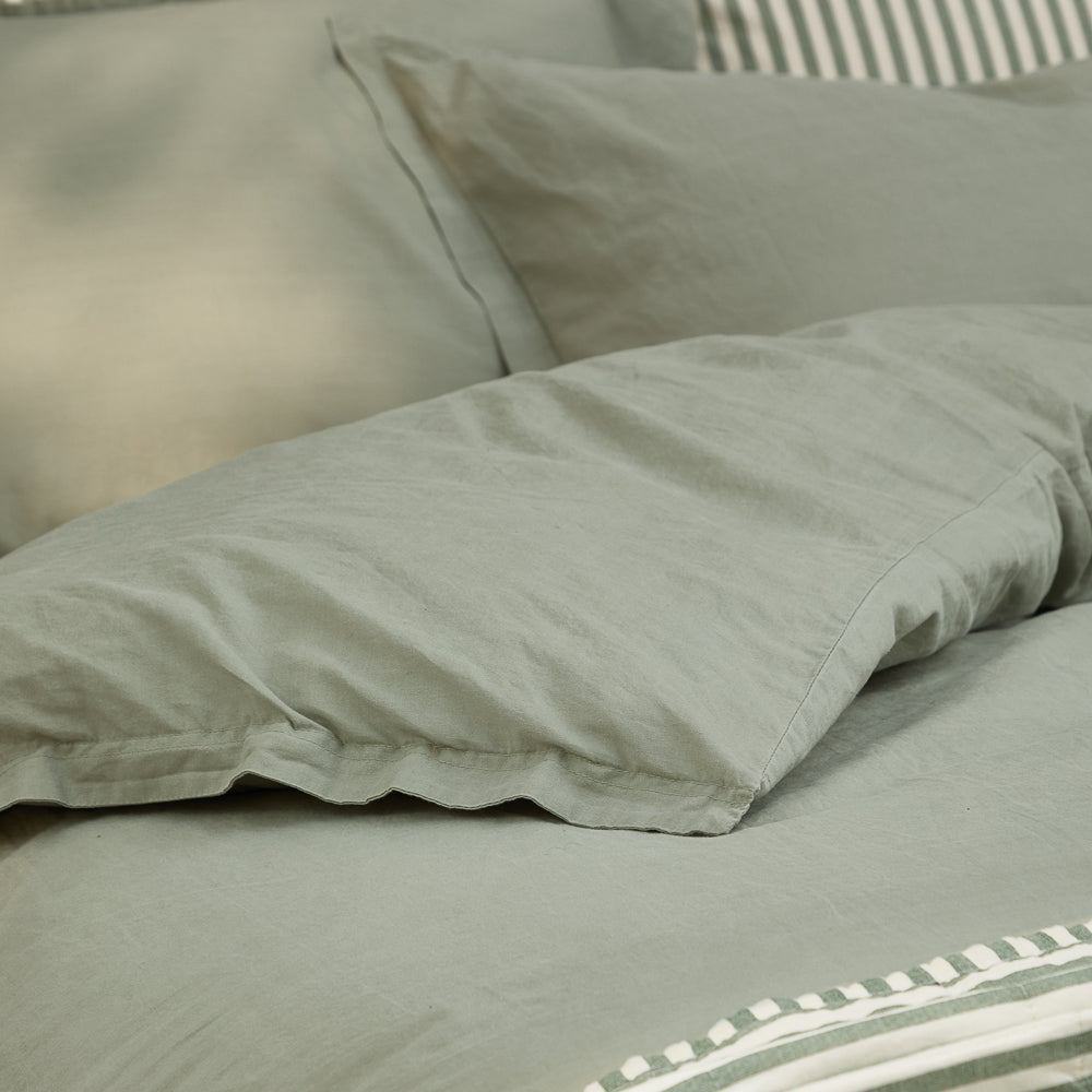 Plain Green Bedding - Hebden Washed Cotton Duvet Cover Set Bay Green Yard