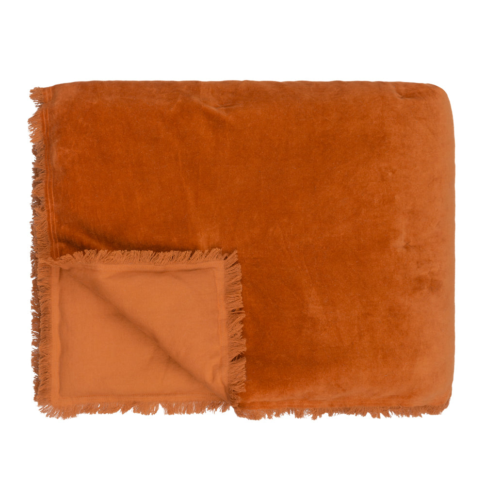 Plain Orange Bedding - Jaye Cotton Velvet Filled Bedspread Rust Yard
