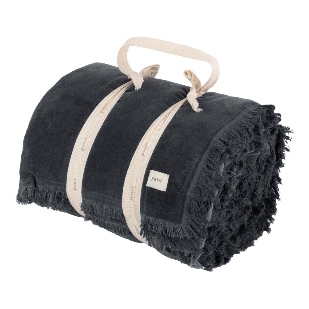 Plain Blue Bedding - Jaye Cotton Velvet Filled Bedspread Slate Yard