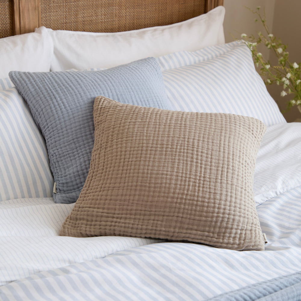 Plain Blue Cushions - Lark Muslin Crinkle Cotton Fibre Filled Cushion Mineral Blue Yard