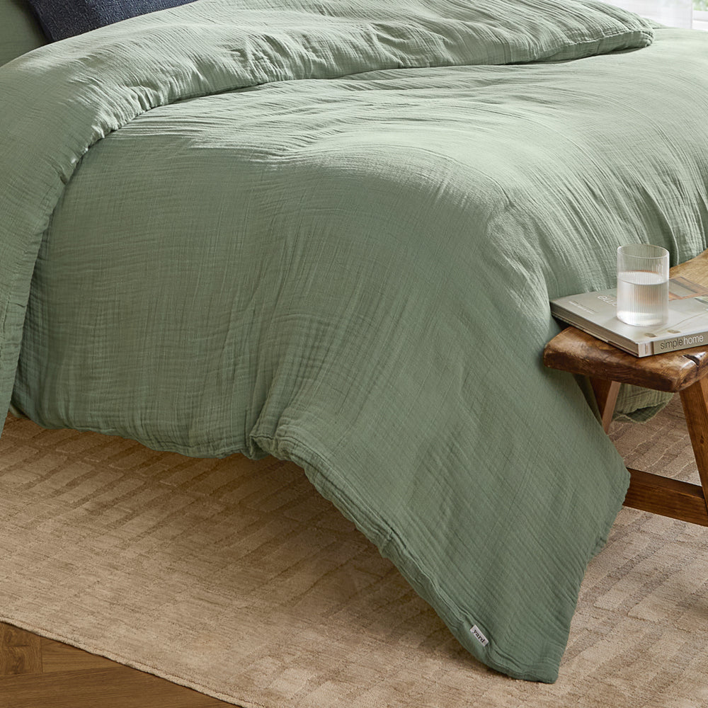 Plain Green Bedding - Lark Cotton Muslin Duvet Cover Set Eucalyptus Yard