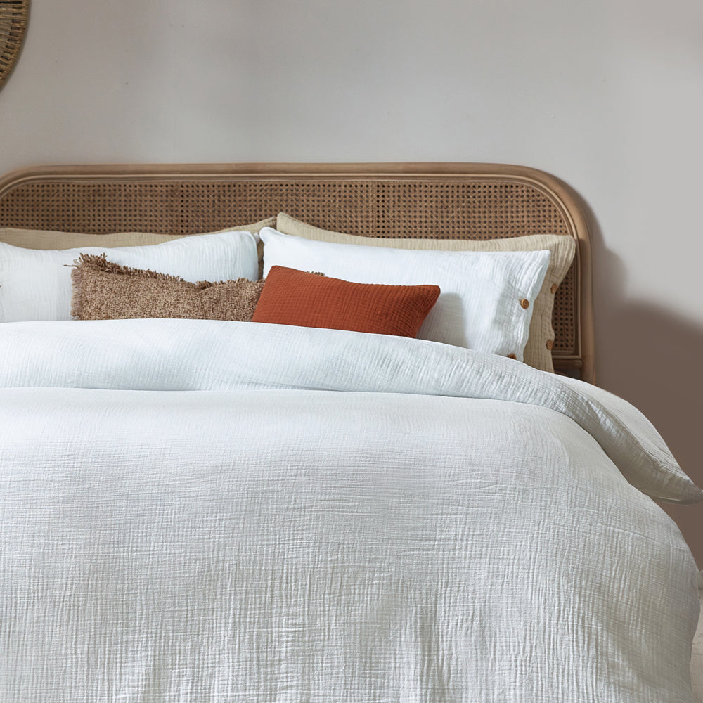Plain White Bedding - Lark Cotton Muslin Duvet Cover Set White Yard