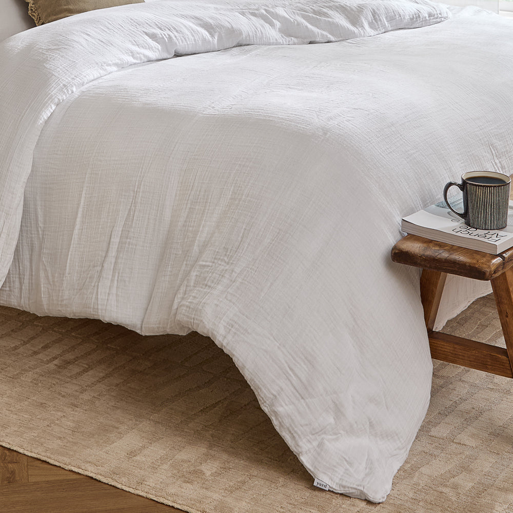 Plain White Bedding - Lark Cotton Muslin Duvet Cover Set White Yard