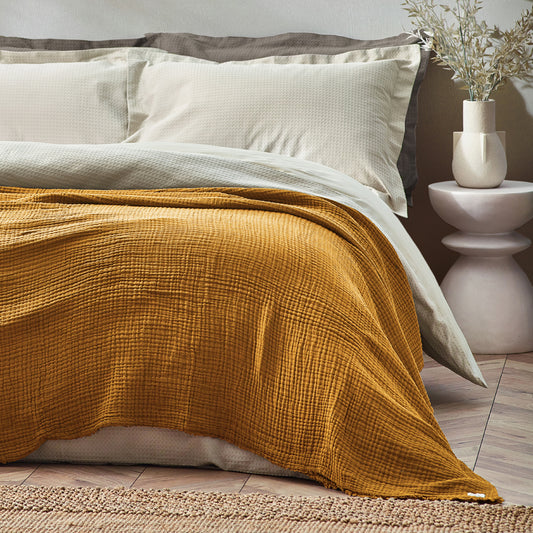 Plain Brown Throws - Lark Muslin Cotton Oversized Throw Cumin Yard