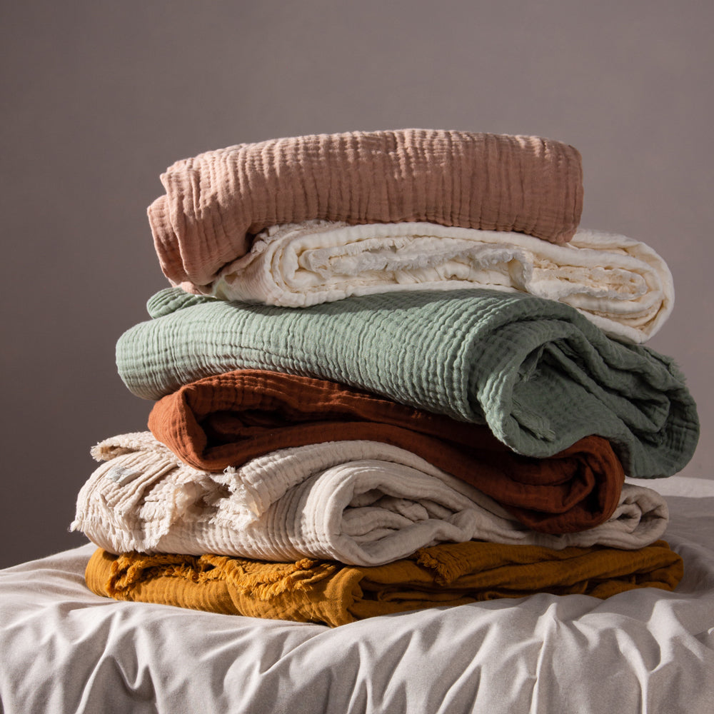 Plain Beige Throws - Lark Muslin Cotton Oversized Throw Natural Yard