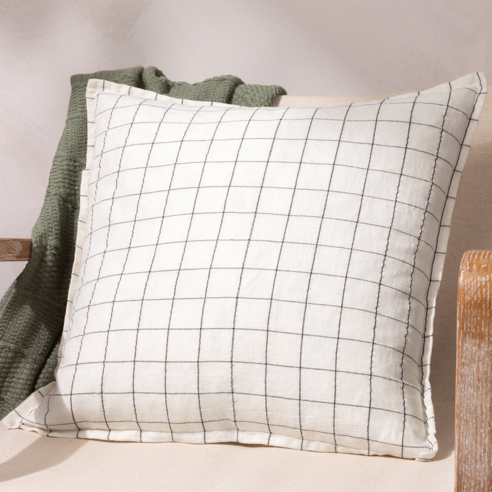 Check White Cushions - Linen Grid Check Cushion Cover Ecru Yard