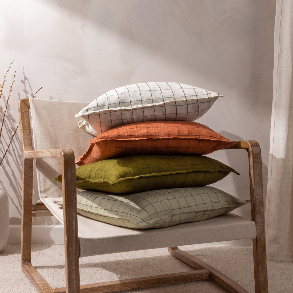 Check Cream Cushions - Linen Grid Check Cushion Cover Stone Yard