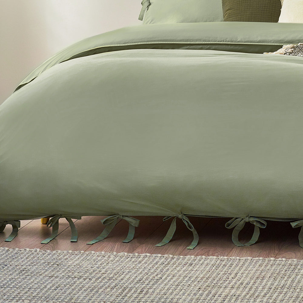 Plain Green Bedding - Mallow Bow Tie Duvet Cover Set Soft Sage Yard
