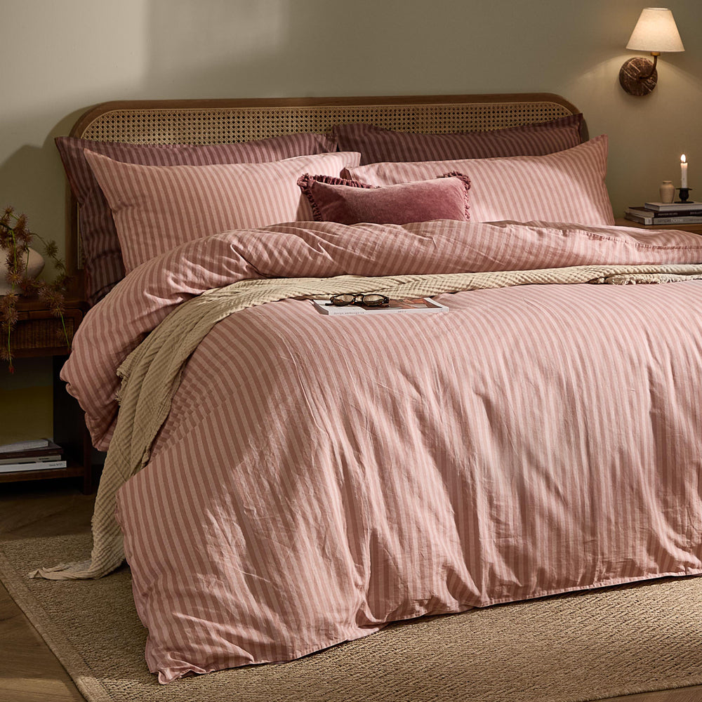 Striped Pink Bedding - Marlow Stripe 100% Cotton Pillowcase Pair Maple/Sandalwood Yard