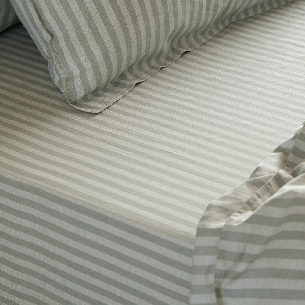 Striped Green Bedding - Marlow Stripe 100% Cotton Fitted Sheet Artichoke/Sage Yard