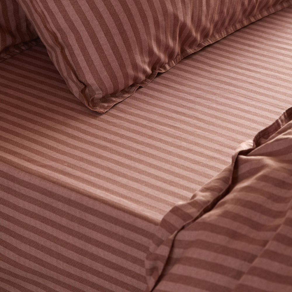 Striped Brown Bedding - Marlow Stripe 100% Cotton Fitted Sheet Chocolate/Rosewood Yard