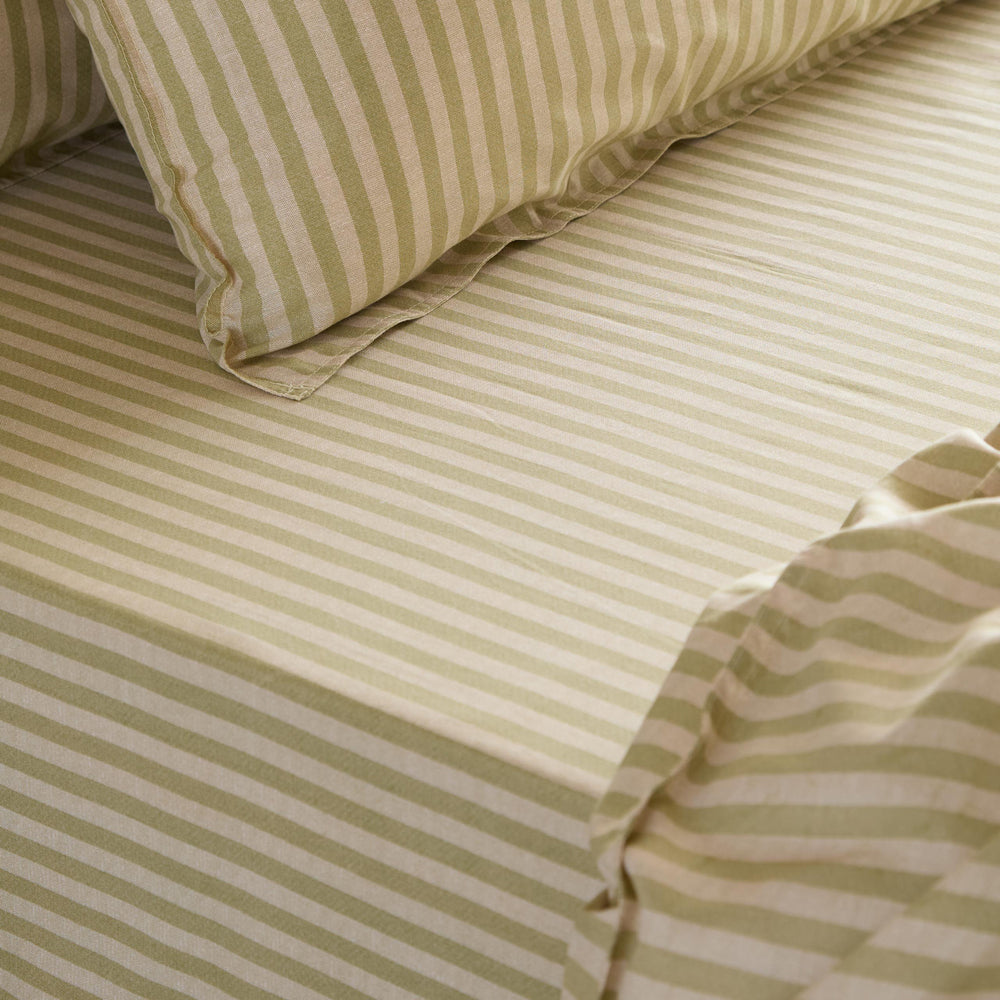 Striped Green Bedding - Marlow Stripe 100% Cotton Fitted Sheet Oregano/Shell Yard