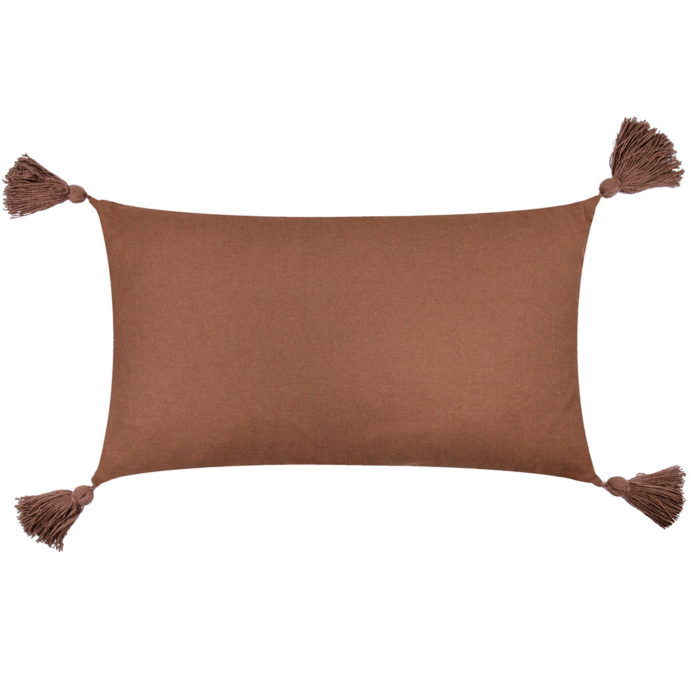 Geometric Brown Cushions - Meare Embroidered Cotton Polyester Filled Cushion Cocoa Yard