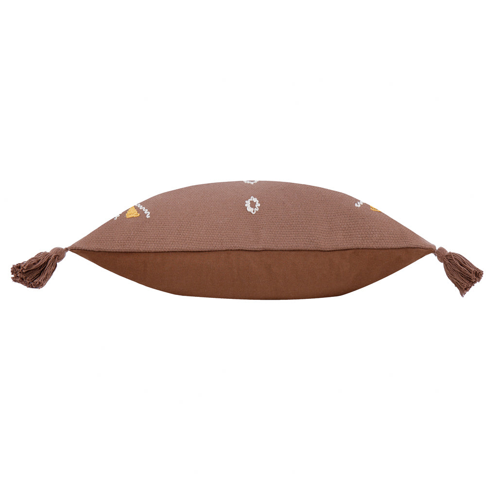Geometric Brown Cushions - Meare Embroidered Cotton Polyester Filled Cushion Cocoa Yard