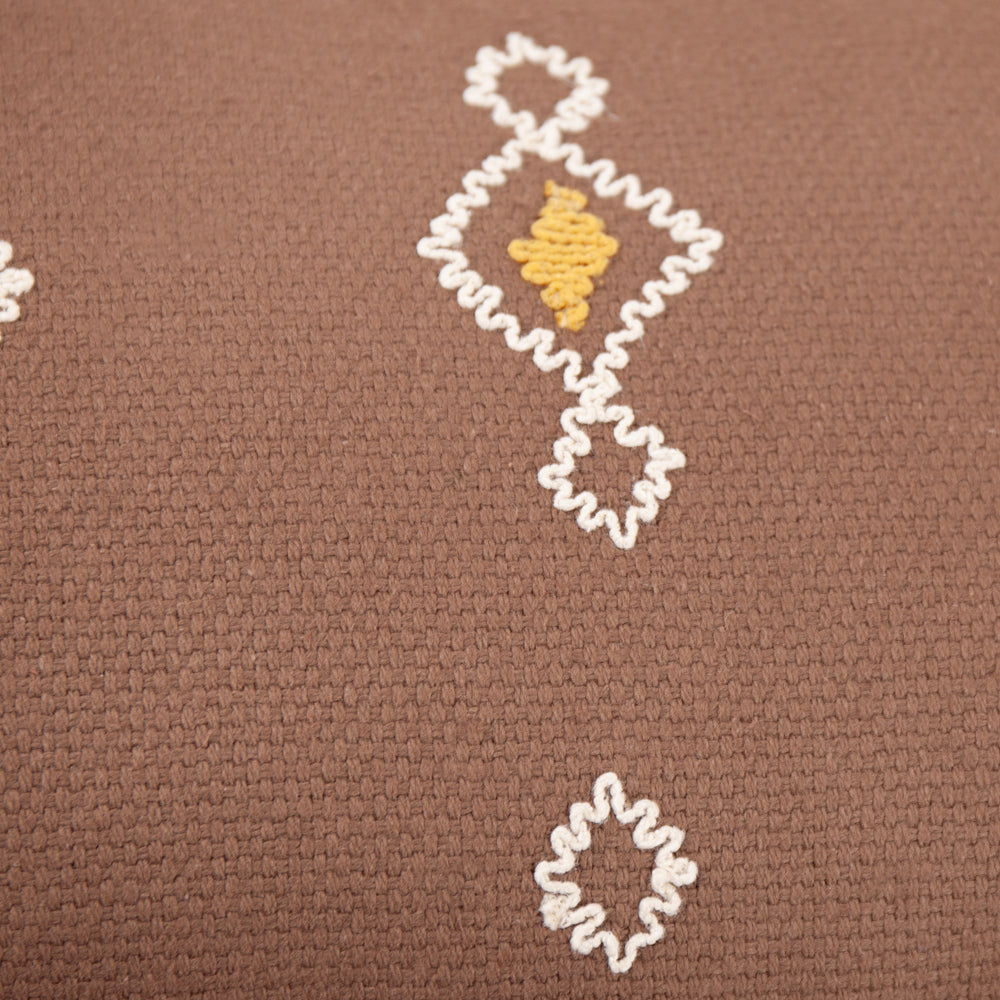Geometric Brown Cushions - Meare Embroidered Cotton Polyester Filled Cushion Cocoa Yard