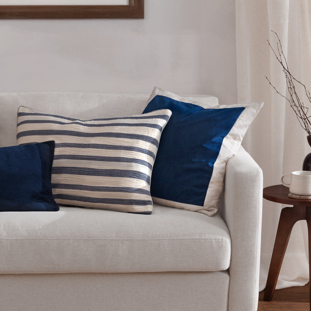 Plain Blue Cushions - Merton Rectangular Velvet Polyester Filled Cushion Indigo Yard